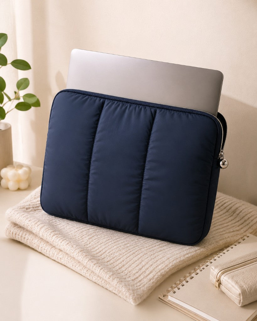 Navy puffy laptop bag